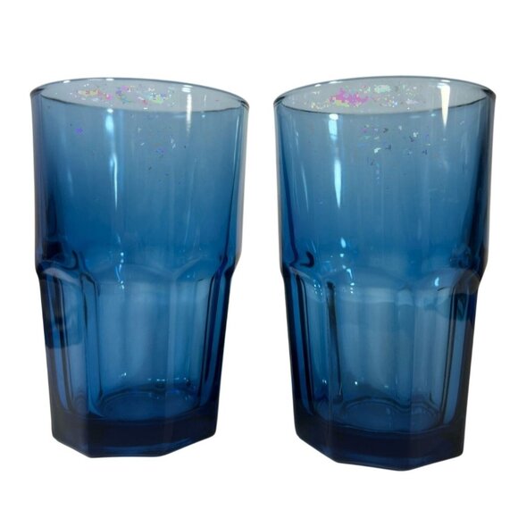 Vtg Set of 2 Boston Dusty Blue Glasses Crisa Collection by Libby Paneled Tumbler - Picture 1 of 6